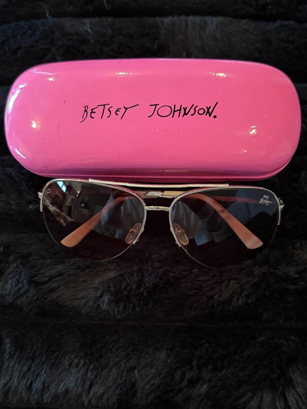 Betsey Johnson Gold Aviator Sunglasses with Pink Branded Case